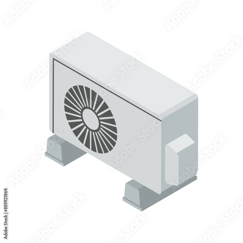 Air conditioner outdoor unit, isometric view, facing left