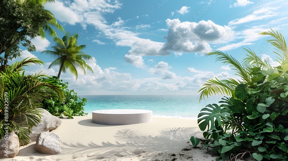 Fototapeta premium circle podium with beach background