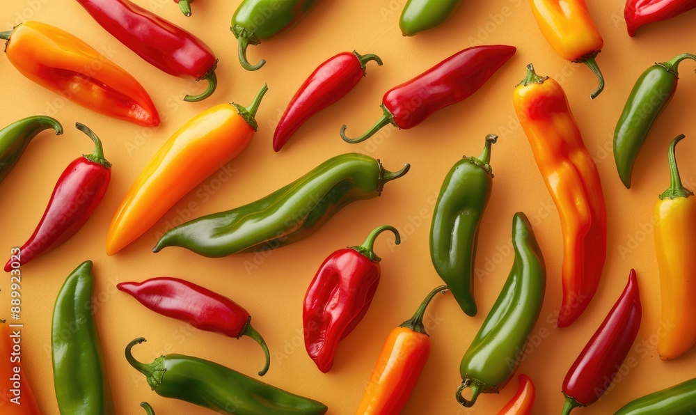 Top View of Spicy Peppers and Ingredients on a Bright Background Top View of Spicy Peppers and Ingredients on a Bright Background