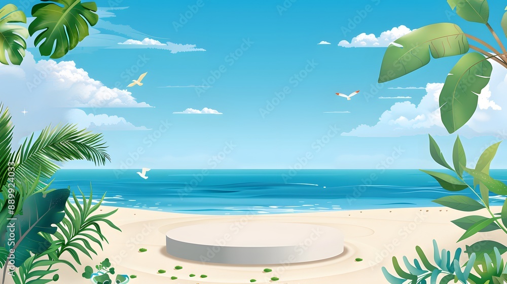 circle podium with beach background circle podium with beach background