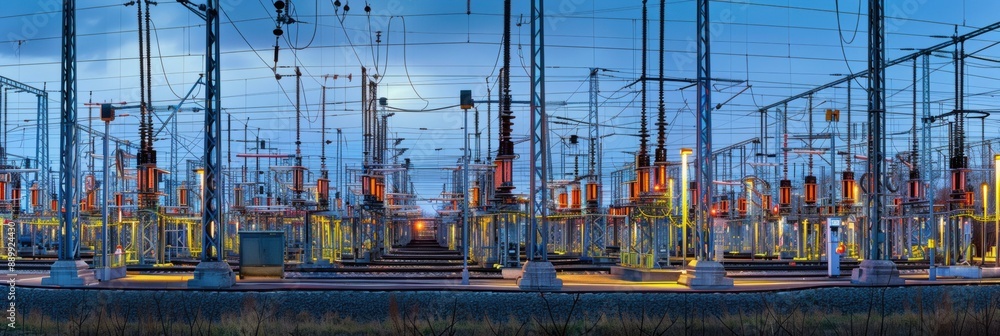 Naklejka premium A photo of an electrical substation. AI.