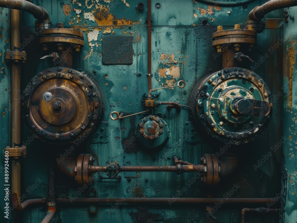 Close-up of a colorful and rusty industrial machine. AI. Close-up of a colorful and rusty industrial machine. AI.