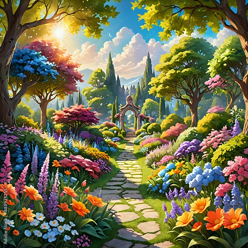 custom made wallpaper toronto digitalflowers, garden, colorful, greenery, trees, bright, sky, day, park, fantasy