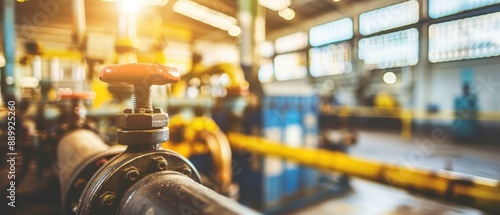 Close-up of a valve on an industrial pipeline with a blurred background. AI.