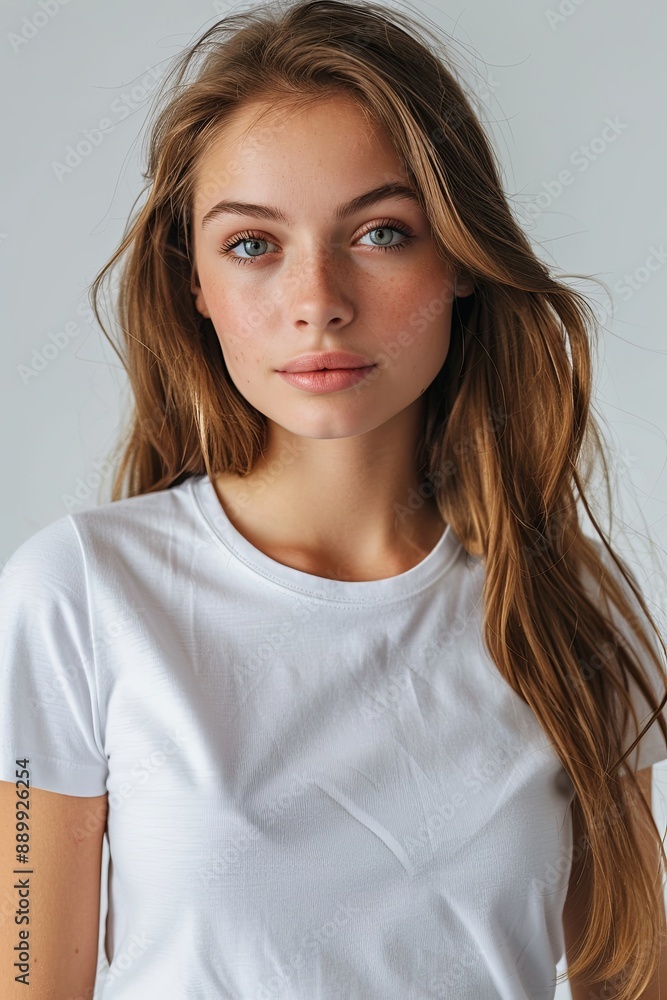 White tshirt mockup on woman model created with Generative AI White tshirt mockup on woman model created with Generative AI