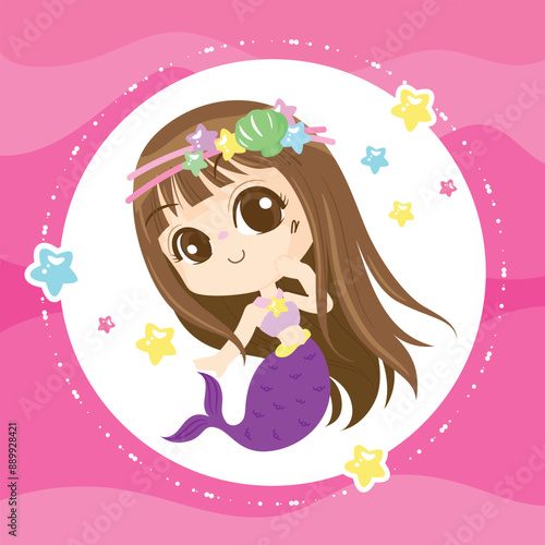 Kawaii Cloud with Hanging Stars with pink background