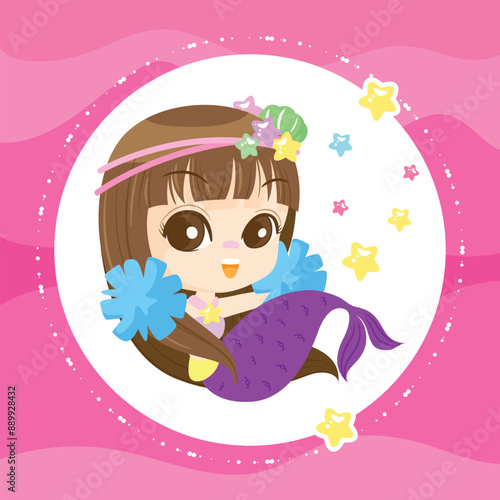 Kawaii Cloud with Hanging Stars with pink background