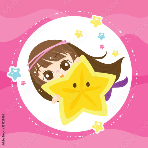 Kawaii Cloud with Hanging Stars with pink background