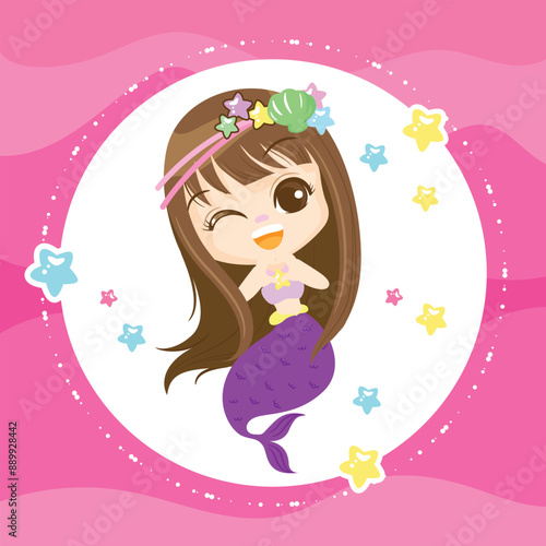 Kawaii Cloud with Hanging Stars with pink background