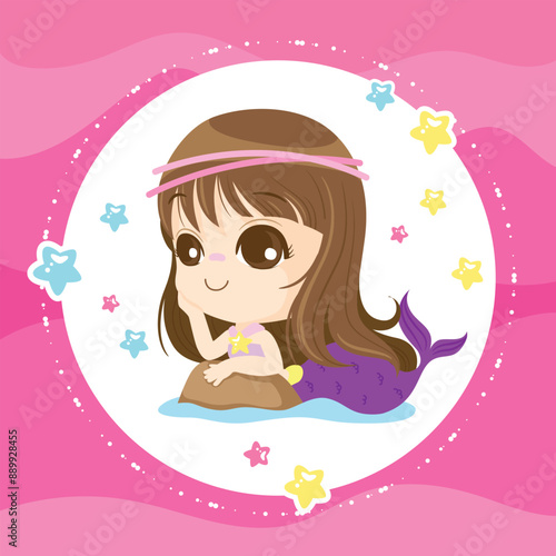 Kawaii Cloud with Hanging Stars with pink background