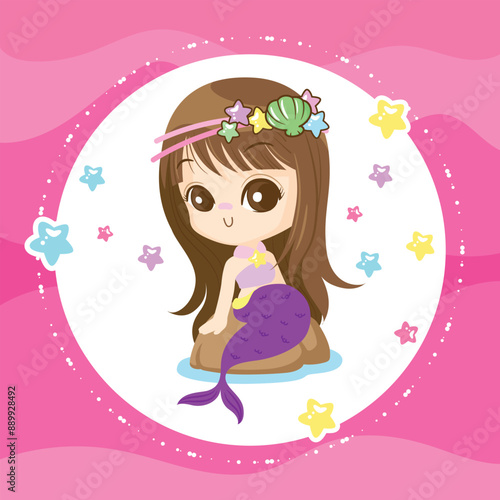 Kawaii Cloud with Hanging Stars with pink background