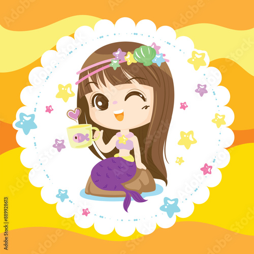 Kawaii Cloud with Hanging Stars with pink background