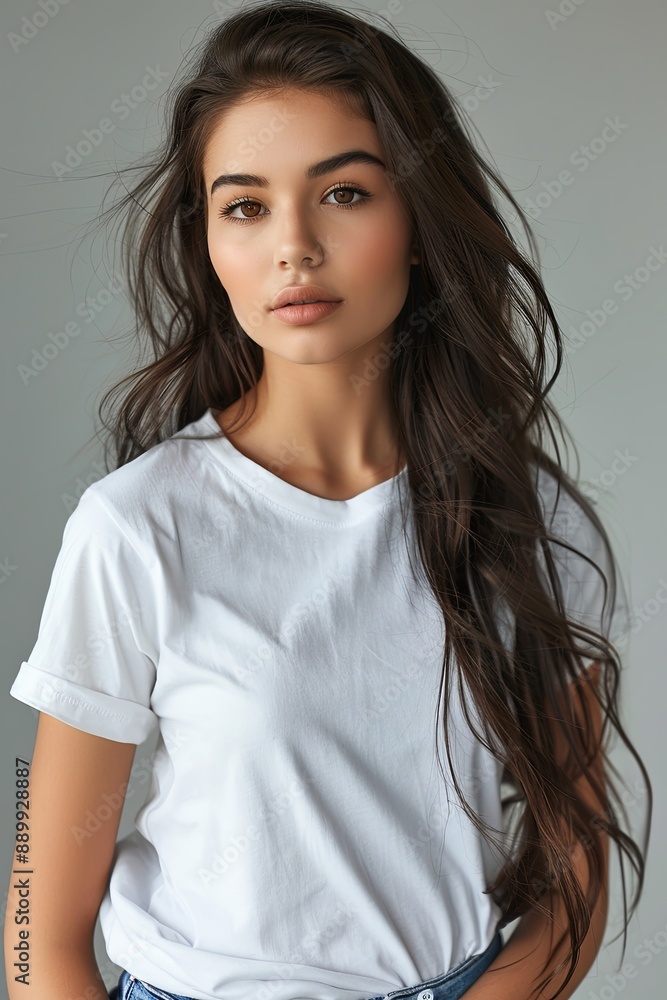 White tshirt mockup on woman model created with Generative AI White tshirt mockup on woman model created with Generative AI