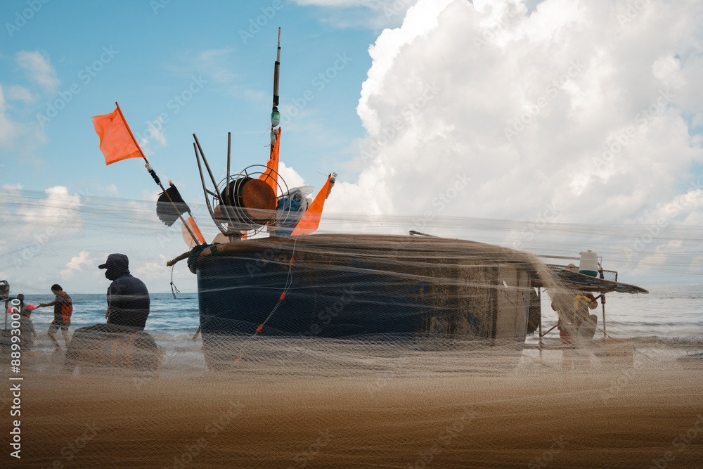 Fototapeta premium fishing boat on the beach