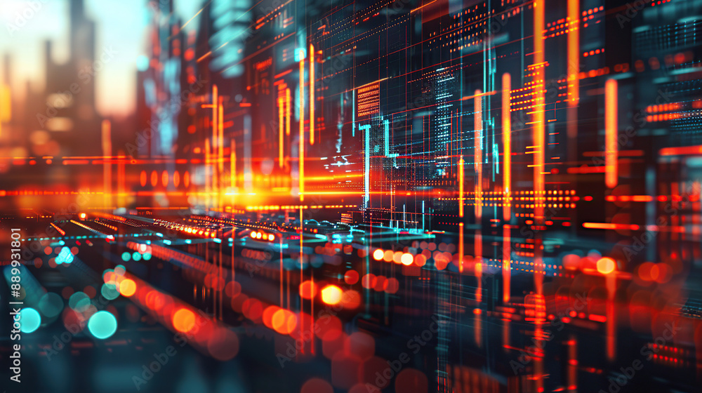 Abstract digital stock market charts and graphs with city background maps Abstract digital stock market charts and graphs with city background maps