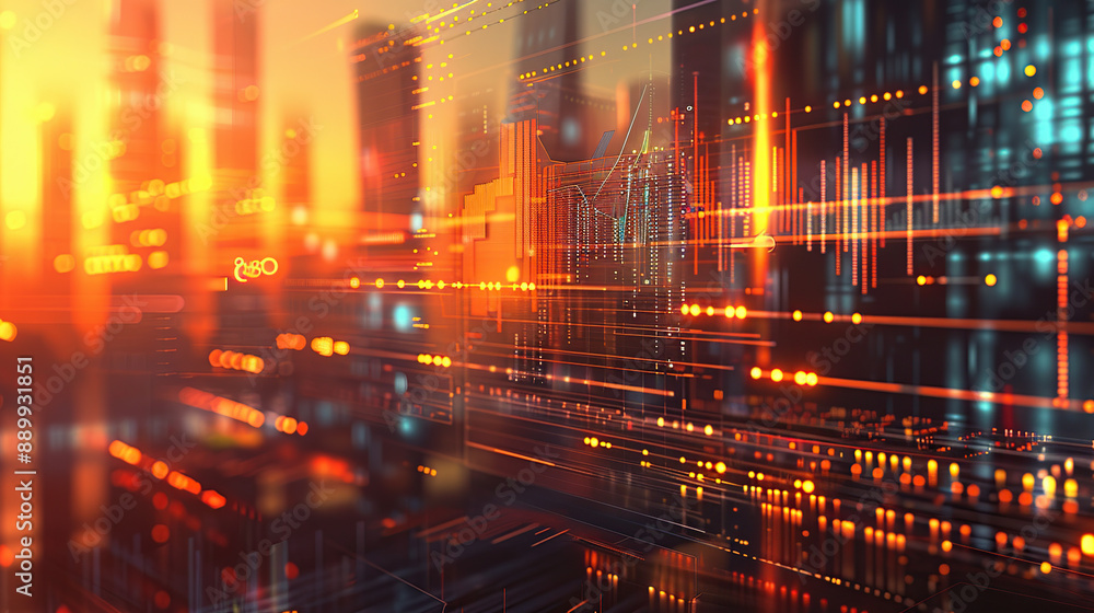 Abstract digital stock market charts and graphs with city background maps Abstract digital stock market charts and graphs with city background maps