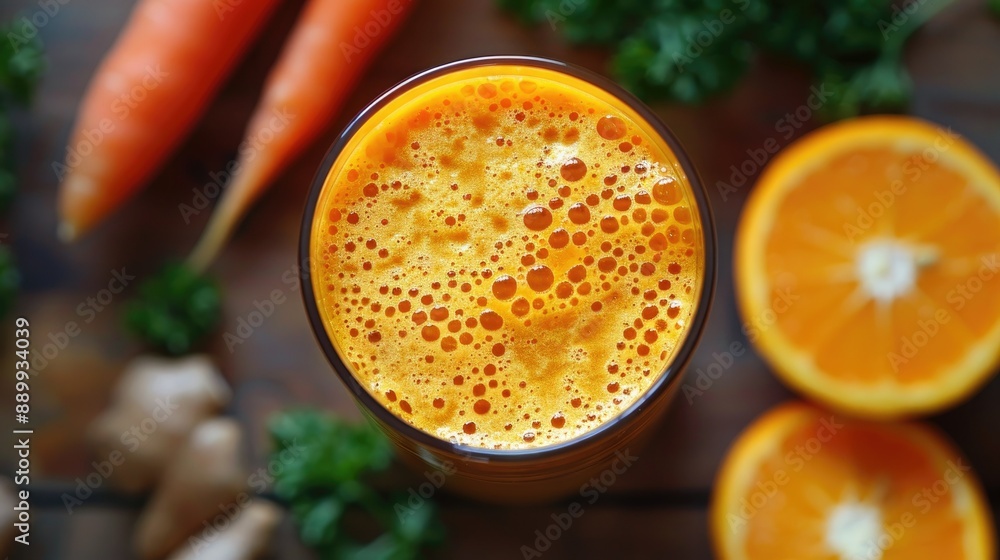 Fresh Carrot and Orange Juice with Ginger, Healthy Detox Beverage Fresh Carrot and Orange Juice with Ginger, Healthy Detox Beverage
