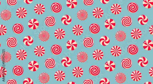 Christmas candy seamless pattern. Peppermint candies background.