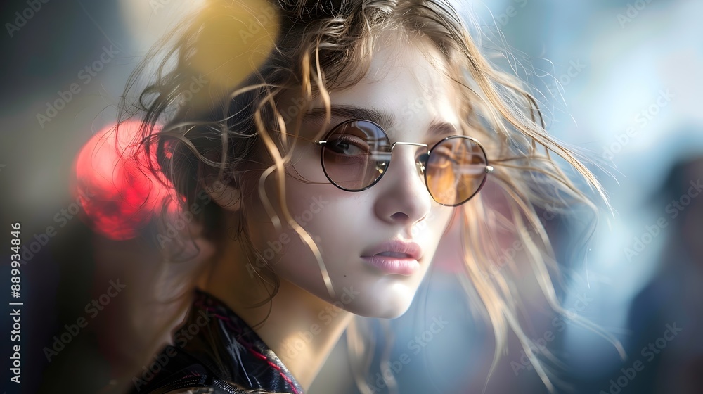 Obraz premium Blurry Portrait of a Fashion Model Posing on the Runway with Ample Copy Space