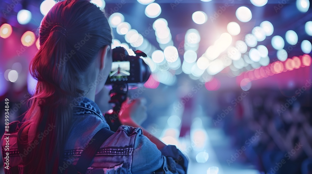 Photographer Capturing the Glamorous Fashion Runway Scene with Blurred Backdrop Photographer Capturing the Glamorous Fashion Runway Scene with Blurred Backdrop