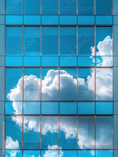 Clouds Reflecting on Glass Building Windows, Blue SkyBackdrop photo