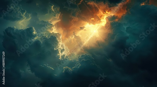 Wallpaper Mural aweinspiring heavenly light breaking through dramatic storm clouds spiritual symbolism natural majesty rays of hope Torontodigital.ca