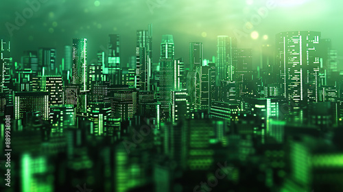 cyber city technology, light green on background