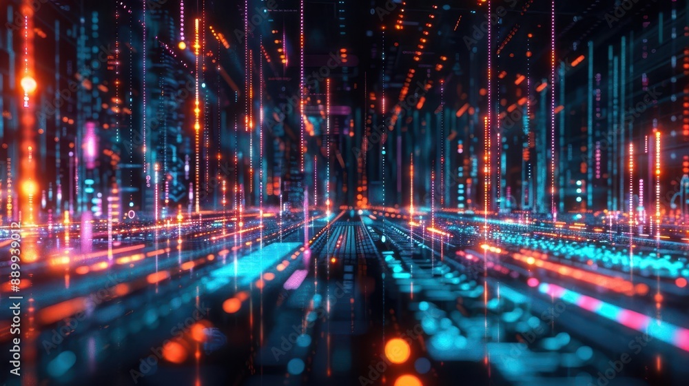 futuristic 3d rendering of stock market data visualization with glowing graphs charts and financial symbols floating in virtual space futuristic 3d rendering of stock market data visualization with glowing graphs charts and financial symbols floating in virtual space