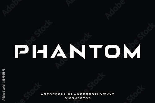 Modern futuristic phantom alphabet display font vector illustration