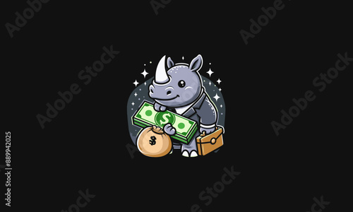 character rhino hold money vector illustration design