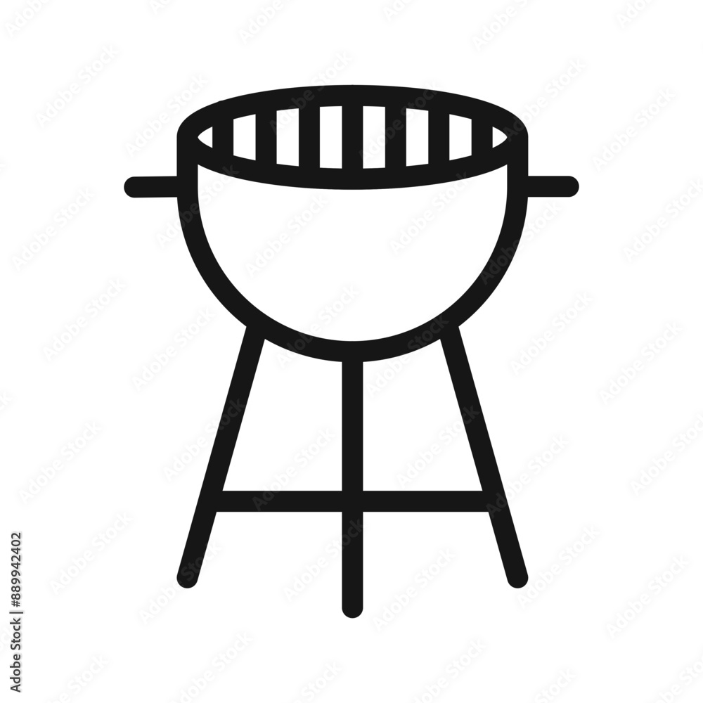 Barbecue grill icon Black line art vector logo