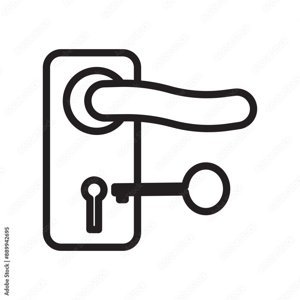 Door key icon Black line art vector logo