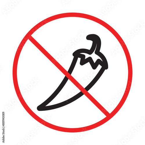 No spicy hot chilli icon Black line art vector logo