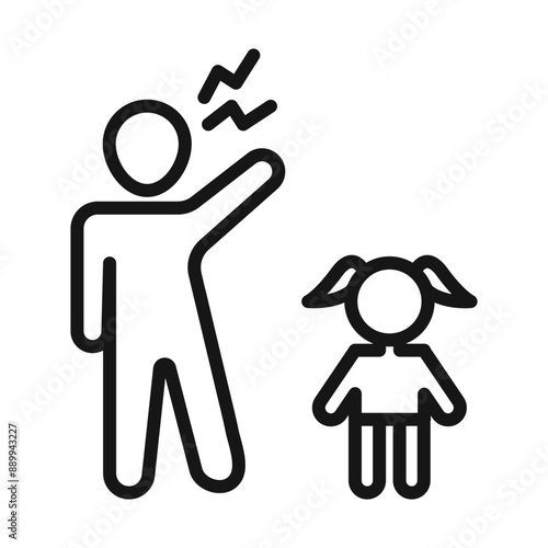 Parents scolding child icon Black line art vector logo