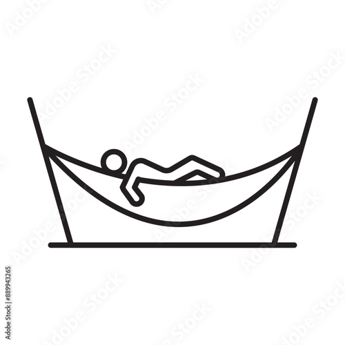 Person relaxing on hammock icon Black line art vector logo