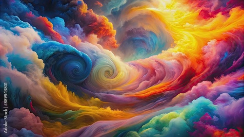Vibrant swirling clouds of contrasting colors and turbulent lines represent the emotional turmoil and mood swings associated with bipolar disorder and mental health struggles. photo