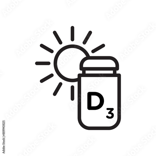 Vitamin D3 icon Black line art vector logo