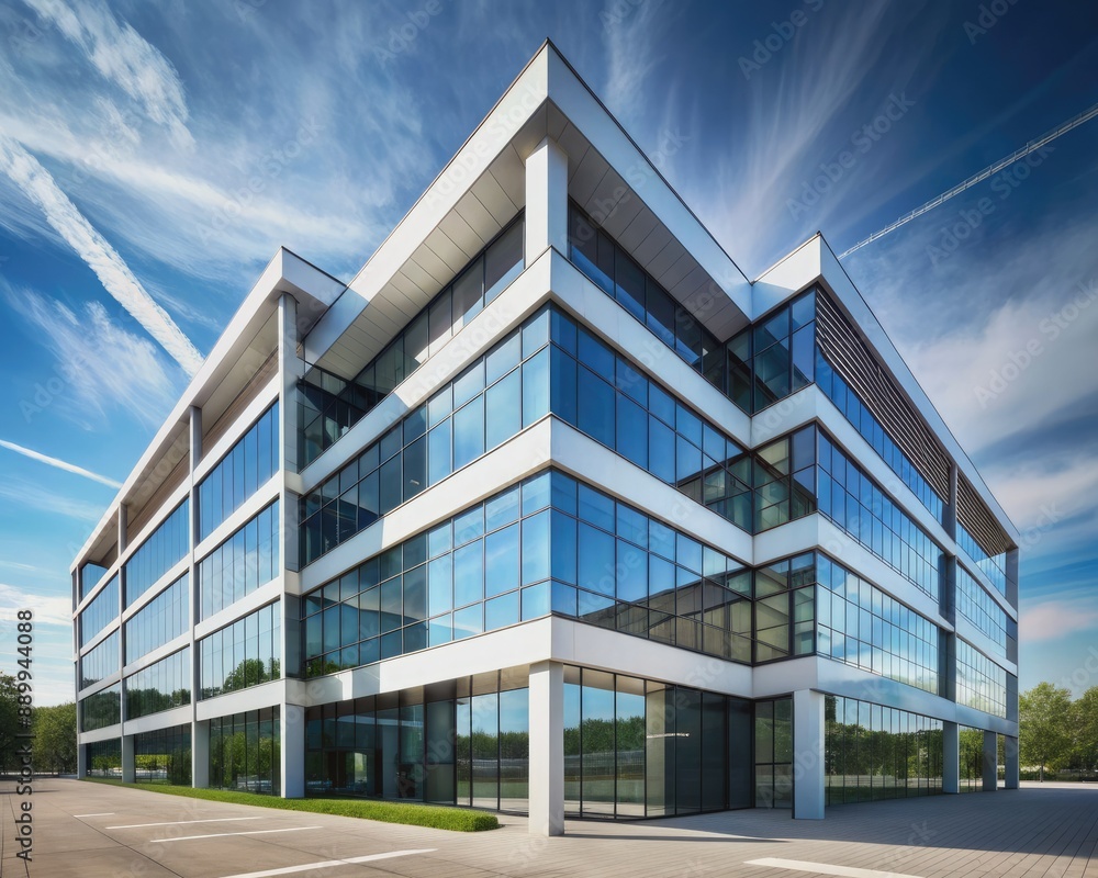 Minimalist office building with simplified geometric shapes. Concept of corporate business Minimalist office building with simplified geometric shapes. Concept of corporate business