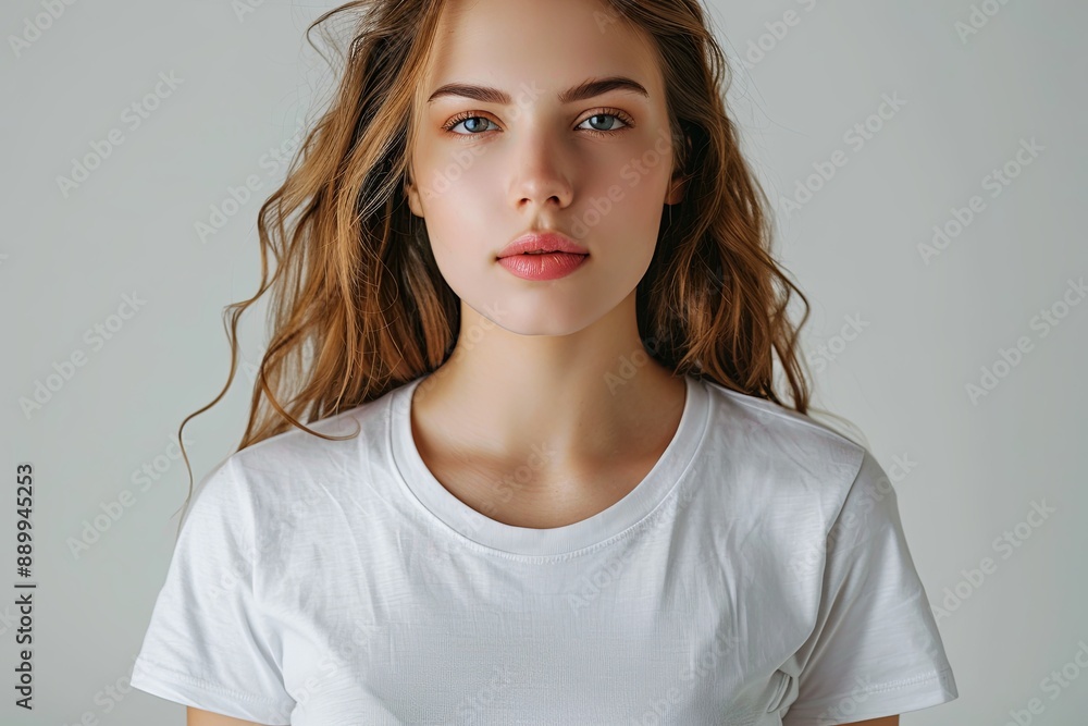 Fototapeta premium White tshirt mockup on woman model created with Generative AI