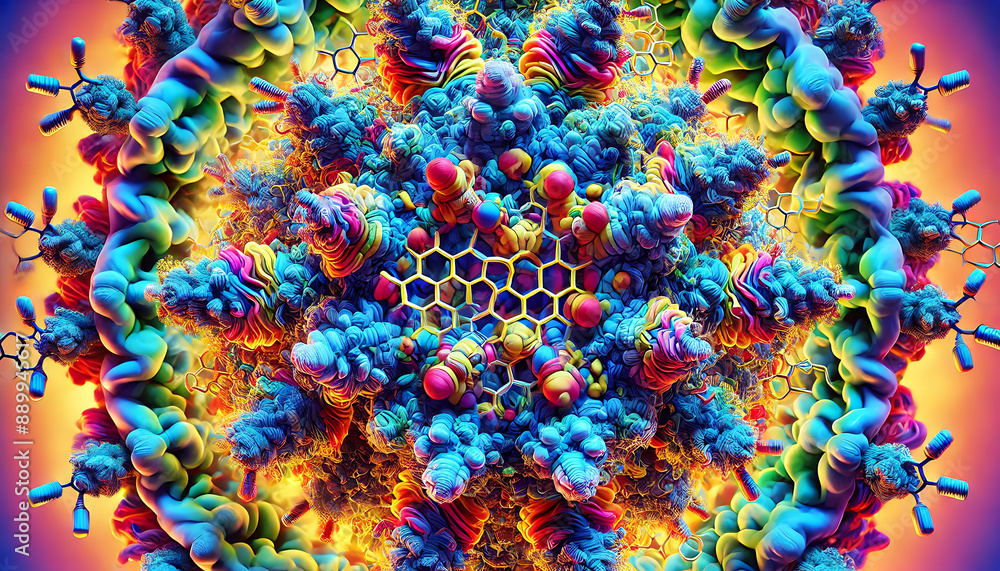 Fototapeta premium Magnified Mycotoxins - Intricate Molecular Structure in Vivid Colors