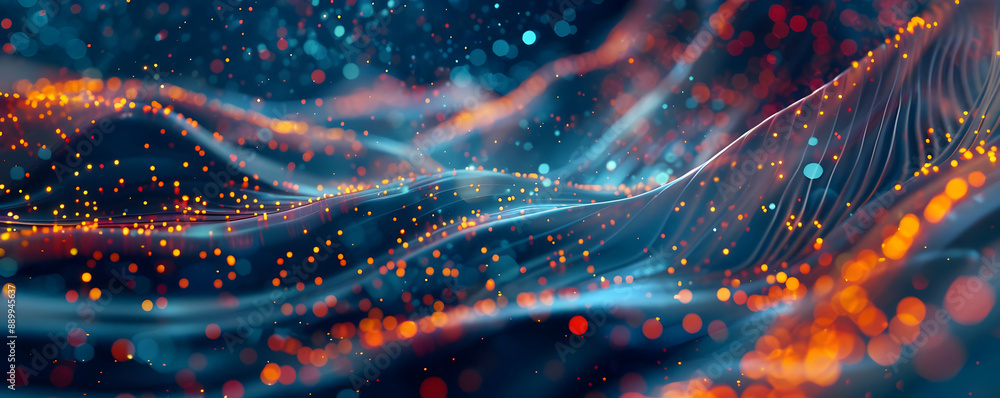 Abstract 3D Background with Wavy Lines and Glowing Particles Abstract 3D Background with Wavy Lines and Glowing Particles