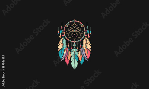 dreamcatcher with feathers vibrant boho vector flat design