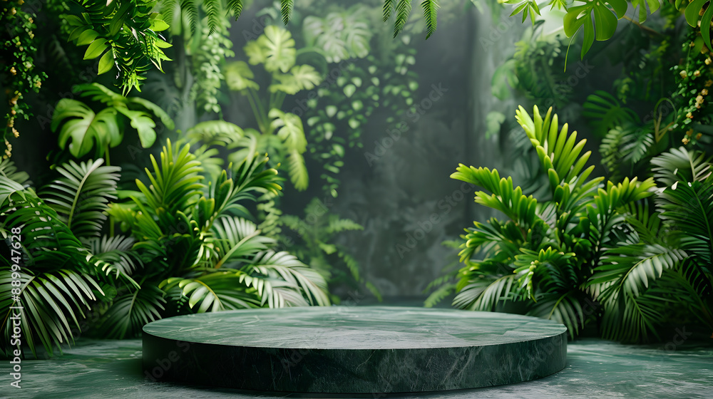 Obraz premium luxury fern podium background for premium product presentation. clean and minimalist concept of interior decoration