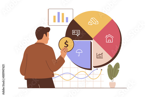 Flat design of asset allocation dividing an investment. Illustration for websites, landing pages, mobile apps, posters and banners. Trendy flat vector illustration