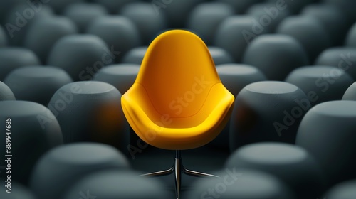 Yellow Chair Standing Out Among Grey Chairs.