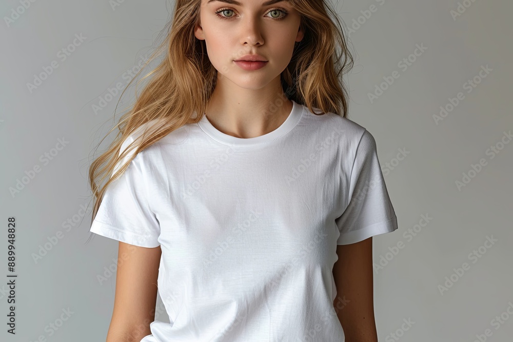 White tshirt mockup on woman model created with Generative AI White tshirt mockup on woman model created with Generative AI