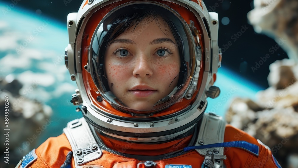 Astronaut Woman Looking Up at Space Astronaut Woman Looking Up at Space
