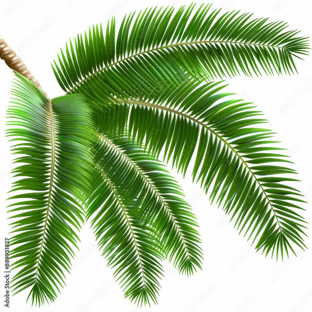 Close-Up of Lush Green Palm Leaves Isolated on White Background Close-Up of Lush Green Palm Leaves Isolated on White Background