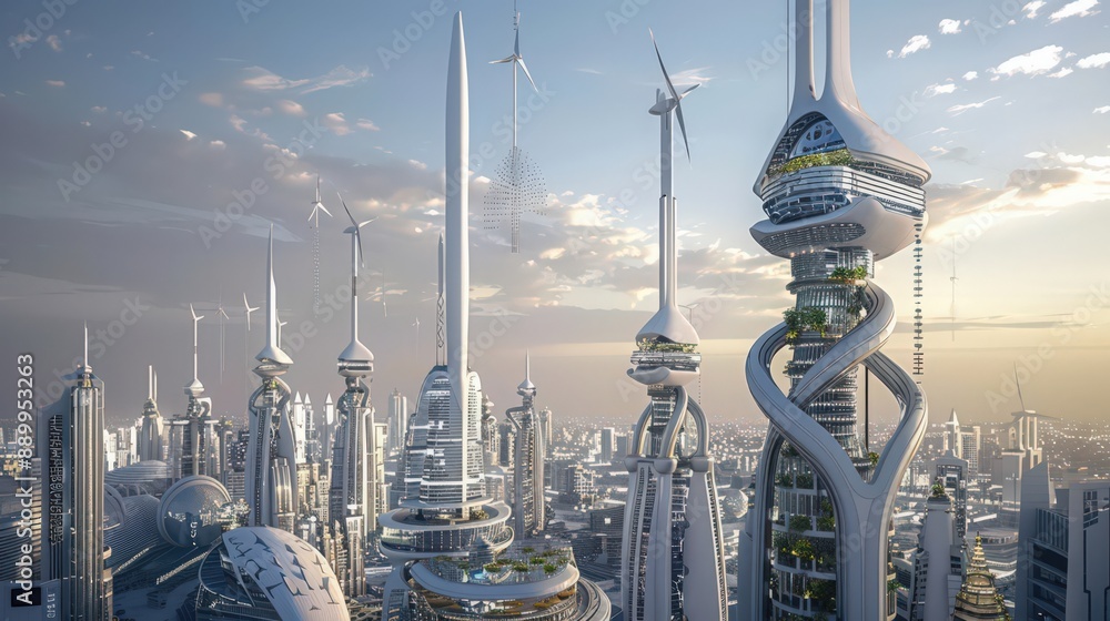 Futuristic High Risers Photograph a futuristic high-rise being constructed with robots ...