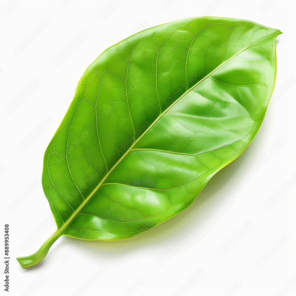 Fototapeta premium Close-Up of a Vibrant Green Leaf with Detailed Veins and Smooth Texture
